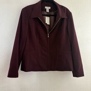 Worthington Works Stretch  Maroon Zip Up Blazer Light Jacket size 18